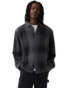 Long Sleeve Beach Flannel Shirt in Black