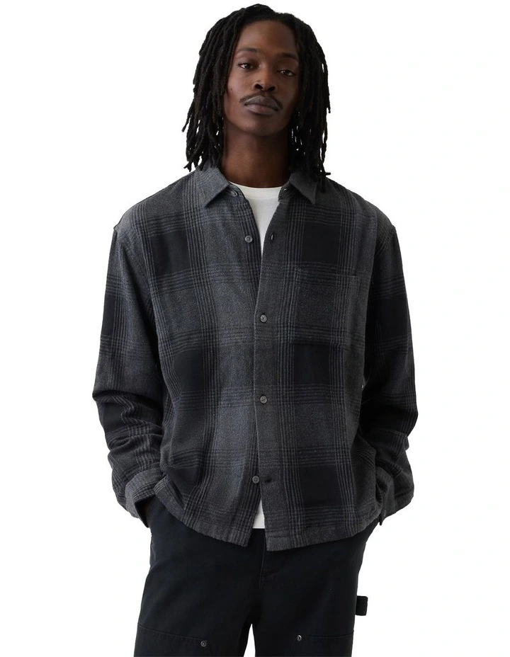 Long Sleeve Beach Flannel Shirt in Black image 1