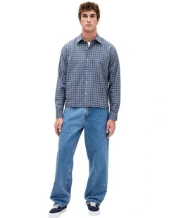 Long Sleeve Cropped Oxford Shirt in Blue