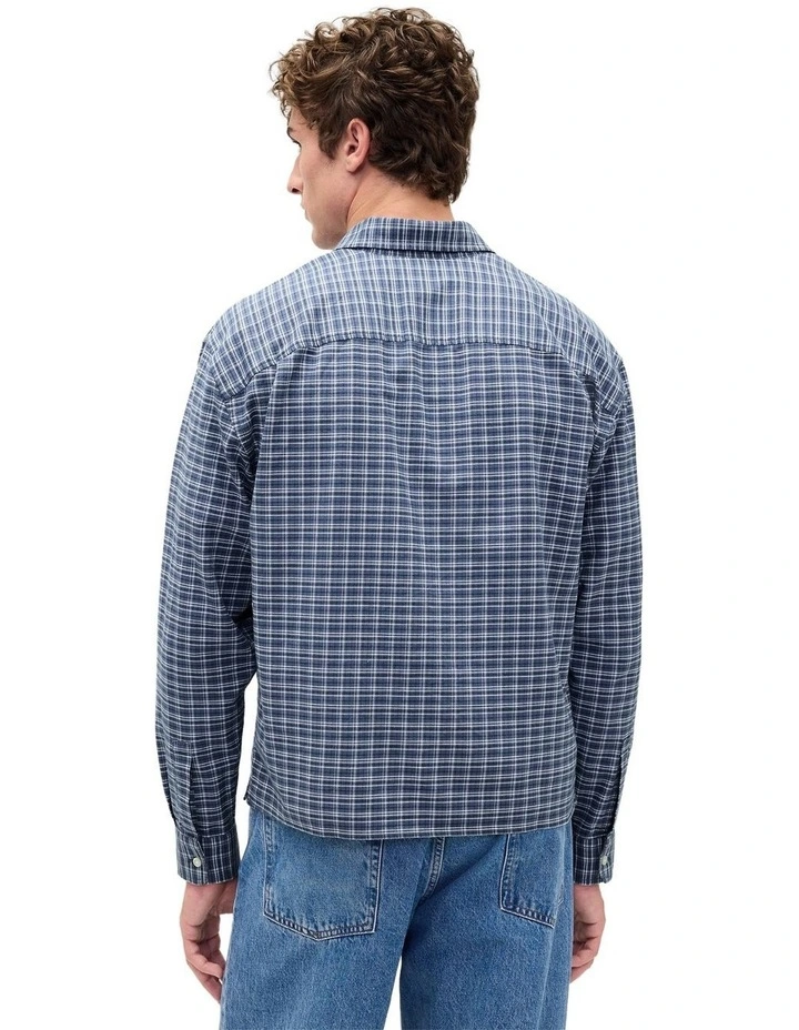 Long Sleeve Cropped Oxford Shirt in Blue image 2