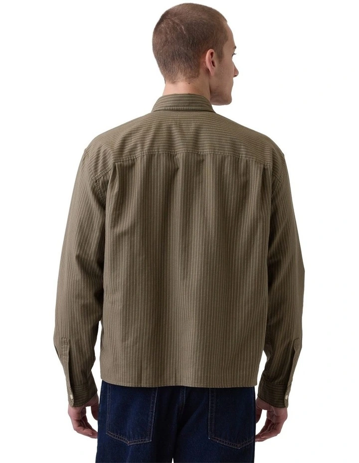 Long Sleeve Cropped Oxford Shirt in Green image 2