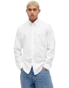 Intl Long Sleeve Standard Oxford Logo Shirt in White