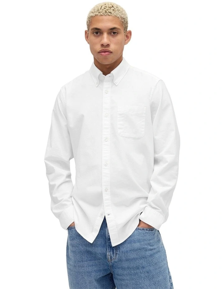 Intl Long Sleeve Standard Oxford Logo Shirt in White image 1