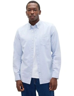 Intl Long Sleeve Standard Oxford Logo Shirt in Blue