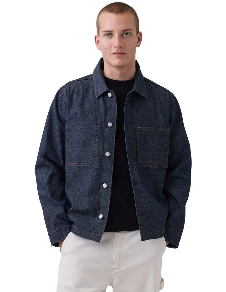 Canvas Denim Relaxed Shirt Jacket in Blue image 1