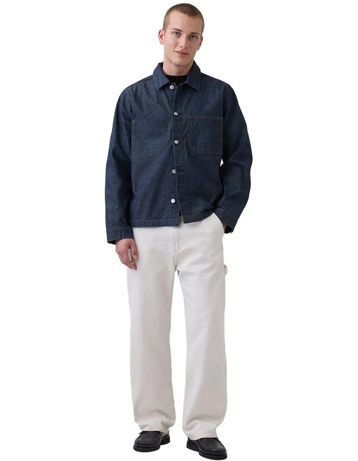 Canvas Denim Relaxed Shirt Jacket in Blue image 3