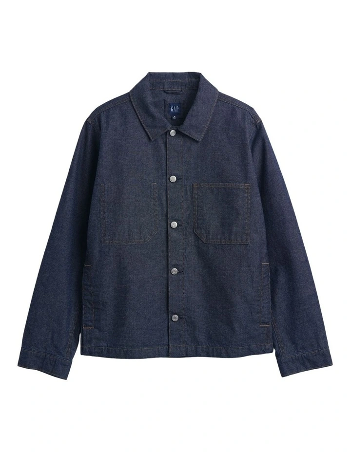 Canvas Denim Relaxed Shirt Jacket in Blue image 5