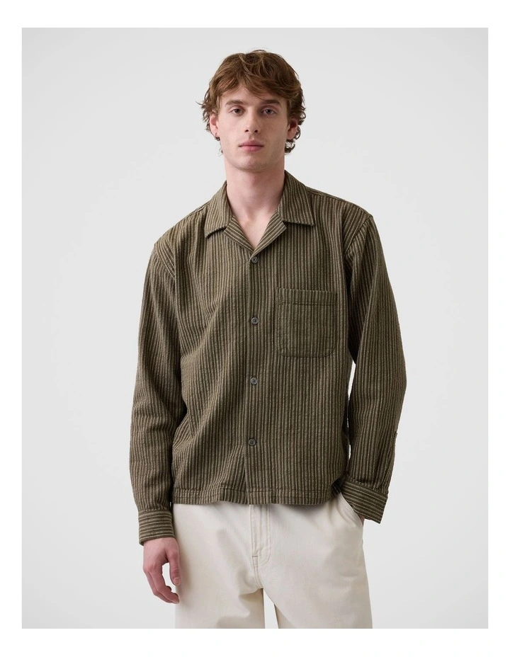 Dobby Stripe Relaxed Straight-Hem Shirt image 1