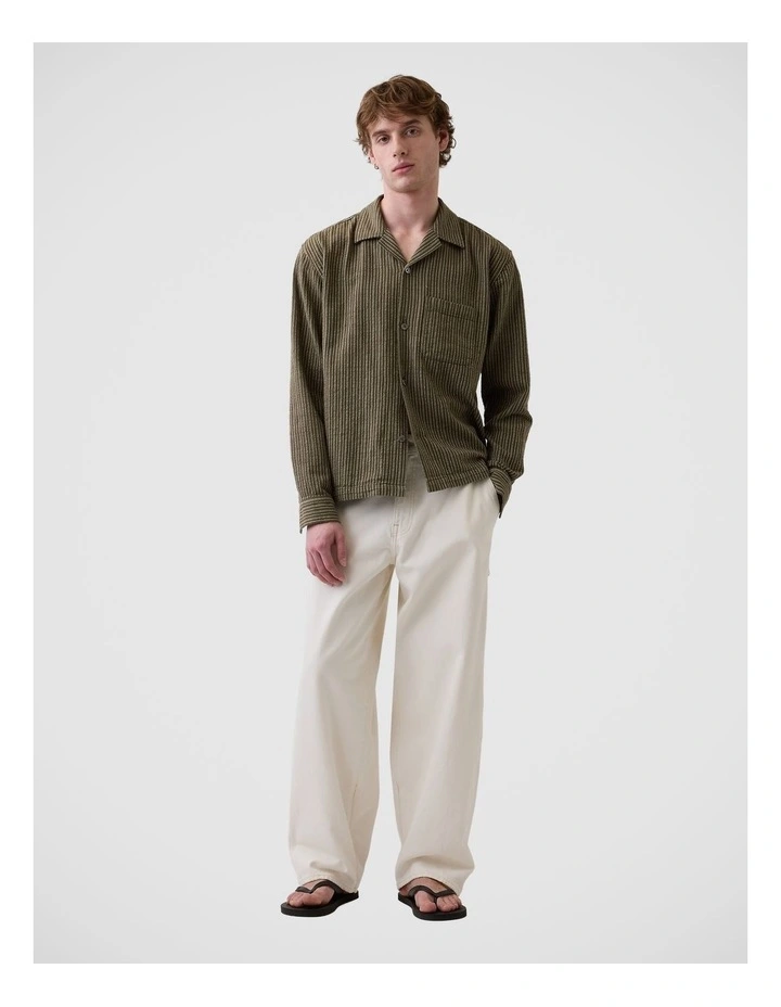 Dobby Stripe Relaxed Straight-Hem Shirt image 3
