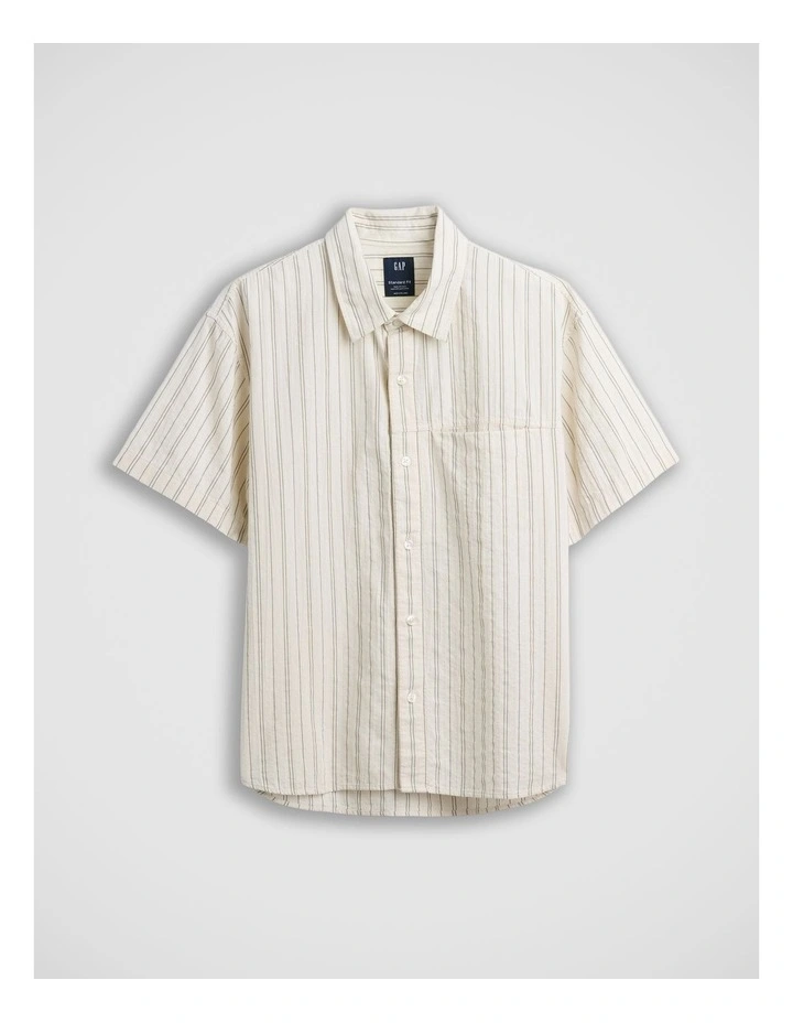 Seersucker Stripe Relaxed Curved-Hem Shirt image 4