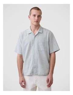 Linen-Cotton Relaxed Straight-Hem Shirt