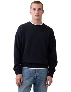 Boxy Abbreviated Crew Neck Sweater in Blue