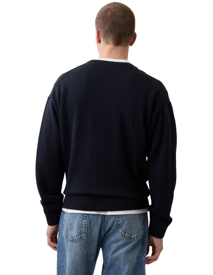 Boxy Abbreviated Crew Neck Sweater in Blue image 2