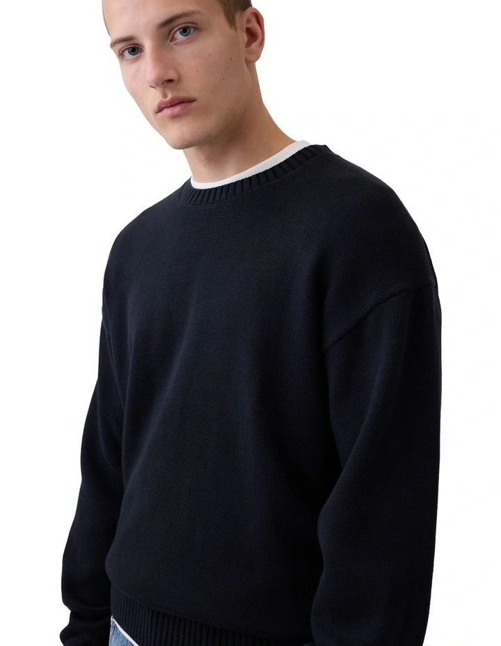 Boxy Abbreviated Crew Neck Sweater in Blue image 3