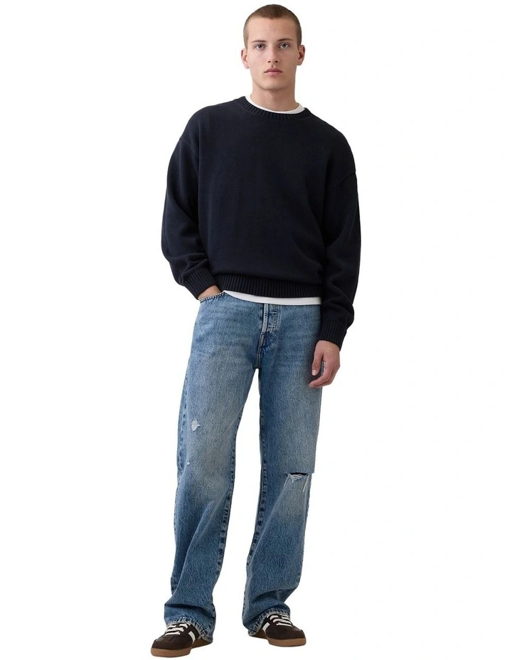 Boxy Abbreviated Crew Neck Sweater in Blue image 4