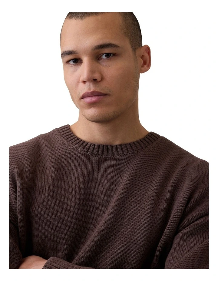 Boxy Abbreviated Crew Sweater in Brown image 4