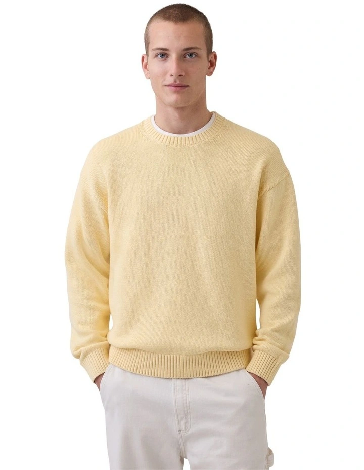 Boxy Abbreviated Crew Neck Sweater in Yellow image 1