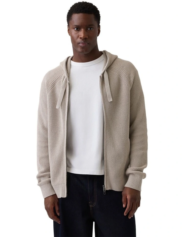 Raglan Sweater Zip Hoodie in Cream image 1