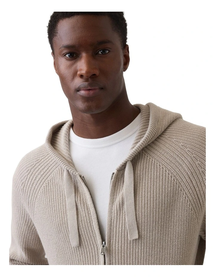 Raglan Sweater Zip Hoodie in Cream image 3