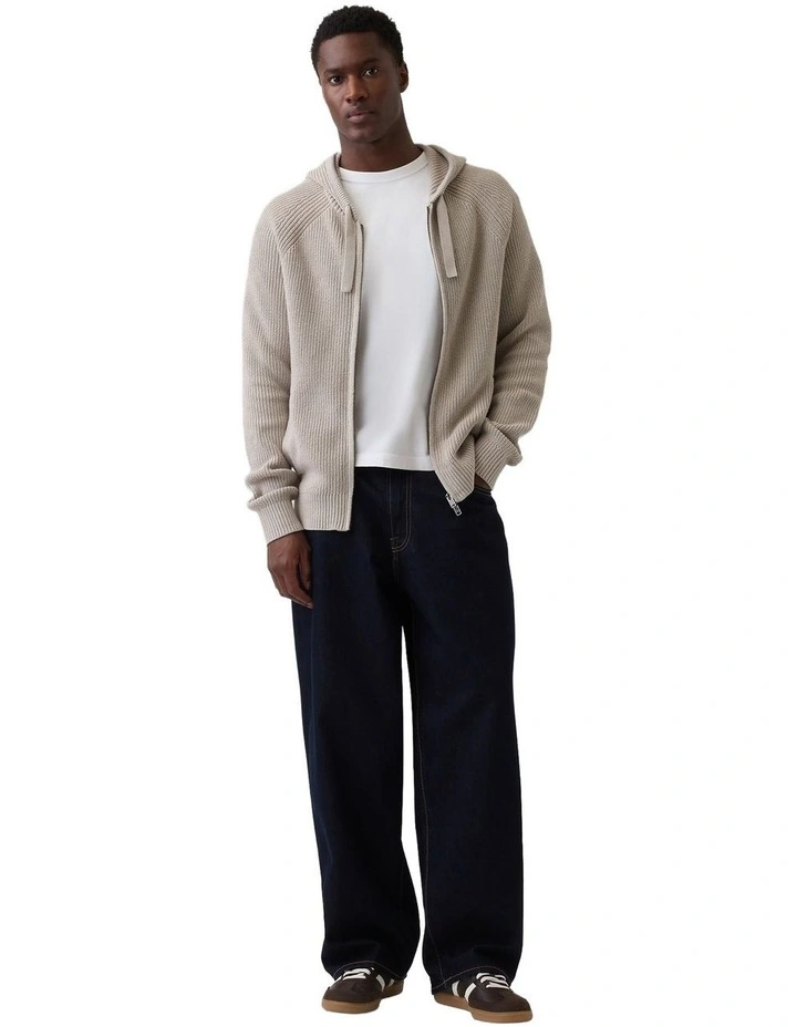 Raglan Sweater Zip Hoodie in Cream image 4