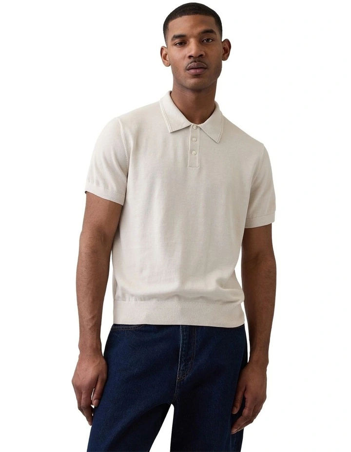 Short Sleeve Sweater Polo in Cream image 1