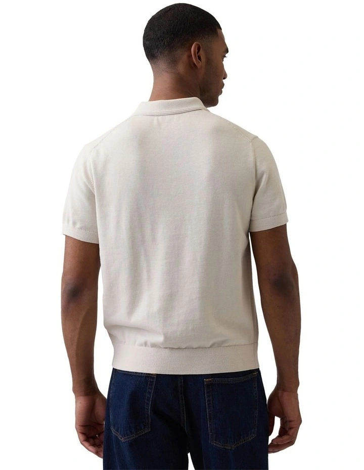 Short Sleeve Sweater Polo in Cream image 2