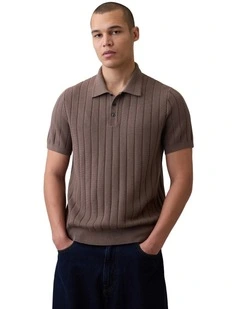 Short Sleeve Sweater Polo in Brown