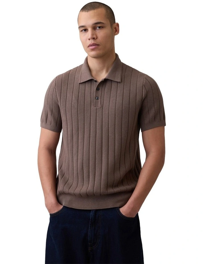 Short Sleeve Sweater Polo in Brown image 1