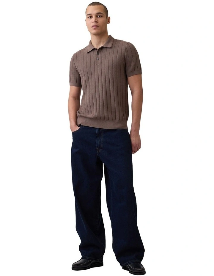 Short Sleeve Sweater Polo in Brown image 3