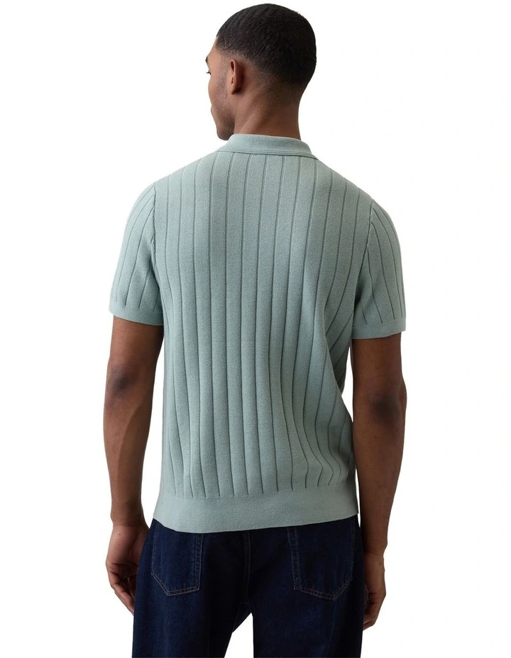 Short Sleeve Sweater Polo in Green image 2