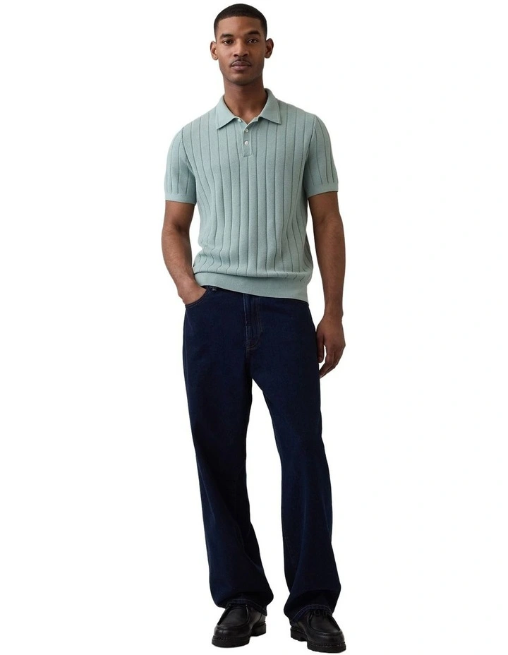 Short Sleeve Sweater Polo in Green image 3