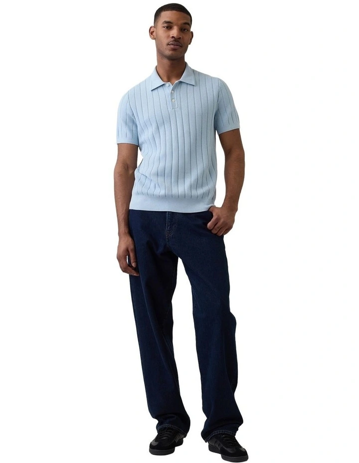 Short Sleeve Sweater Polo in Blue image 3