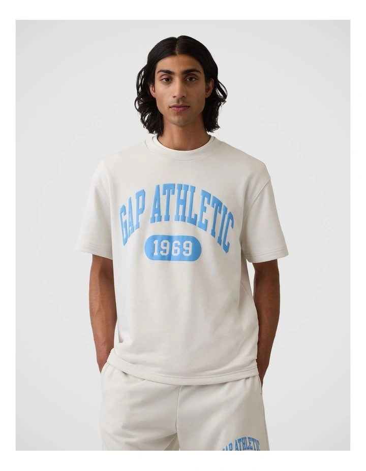 Relaxed French Terry Graphic T-Shirt in Carls Stone image 1