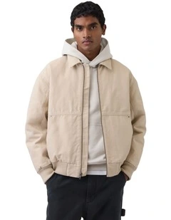 Washed Canvas Bomber in Cream