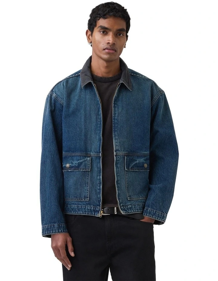 Ronnie Worn Boxy Worker Zip Up Jacket in Blue image 1