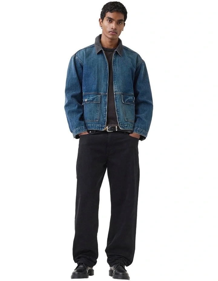 Ronnie Worn Boxy Worker Zip Up Jacket in Blue image 2
