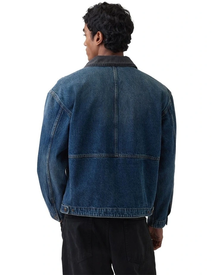 Ronnie Worn Boxy Worker Zip Up Jacket in Blue image 3