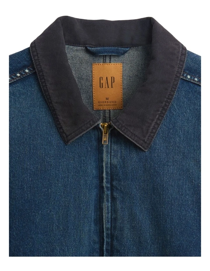 Ronnie Worn Boxy Worker Zip Up Jacket in Blue image 4