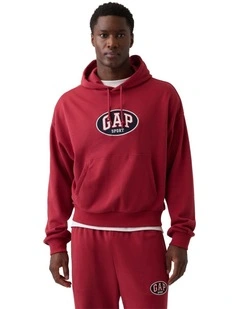 Jpn Ie Oval Logo French Terry Pullover Hoodie in Barn Red