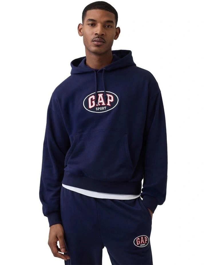 Jpn Ie Oval Logo French Terry Pullover Hoodie in Navy Uniform image 1