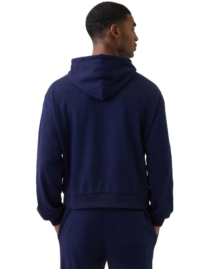 Jpn Ie Oval Logo French Terry Pullover Hoodie in Navy Uniform image 2