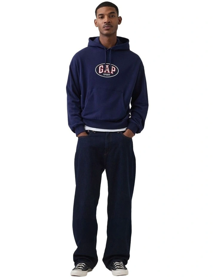 Jpn Ie Oval Logo French Terry Pullover Hoodie in Navy Uniform image 3