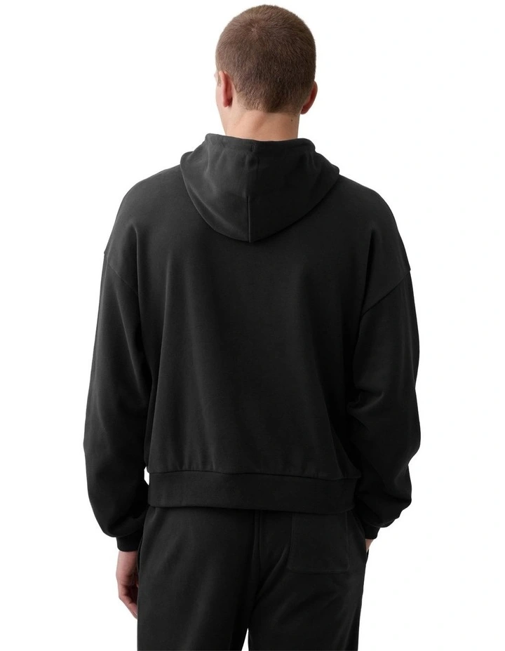 Vintage Soft Terry Oversized Logo Crop Hoodie in Black image 2