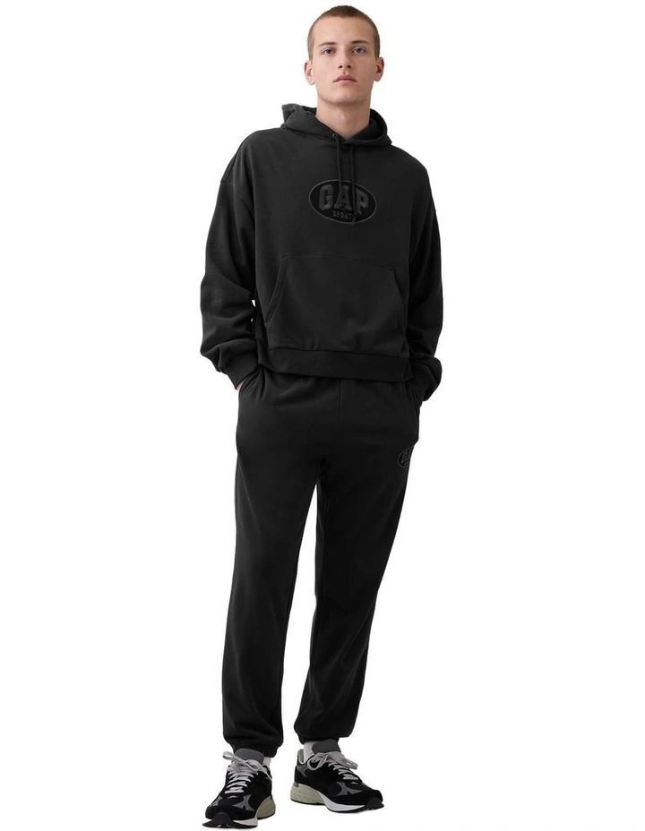 Vintage Soft Terry Oversized Logo Crop Hoodie in Black image 3