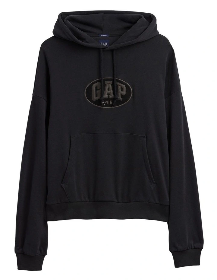 Vintage Soft Terry Oversized Logo Crop Hoodie in Black image 5