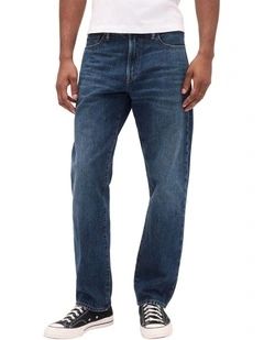Relaxed Straight Jeans in Dark Avion