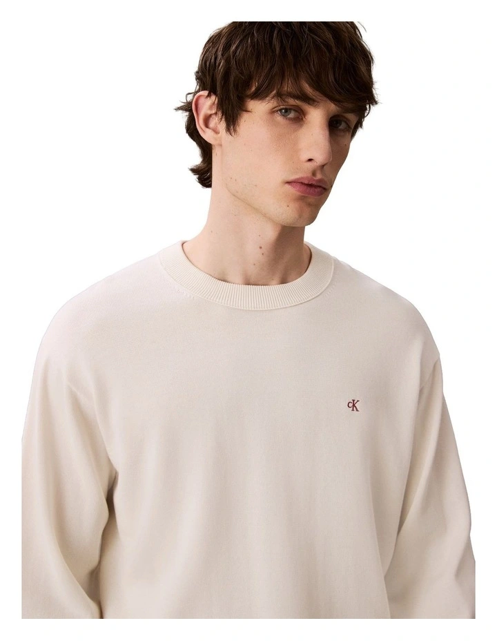 Long Sleeve Easy Cotton Crewneck Sweater in Cream image 2