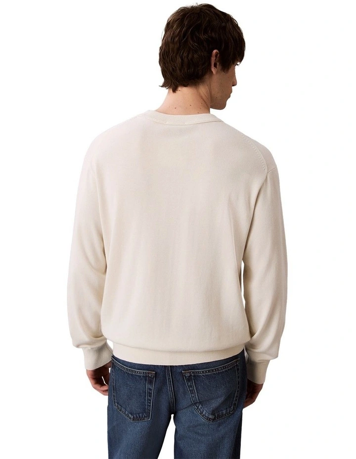 Long Sleeve Easy Cotton Crewneck Sweater in Cream image 2