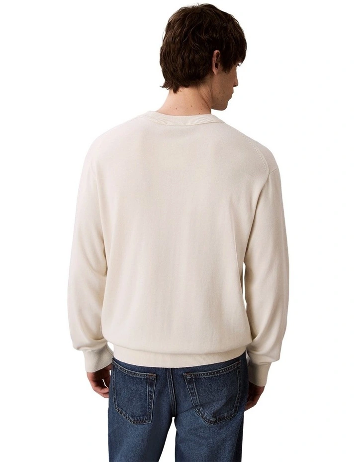 Long Sleeve Easy Cotton Crewneck Sweater in Cream image 4