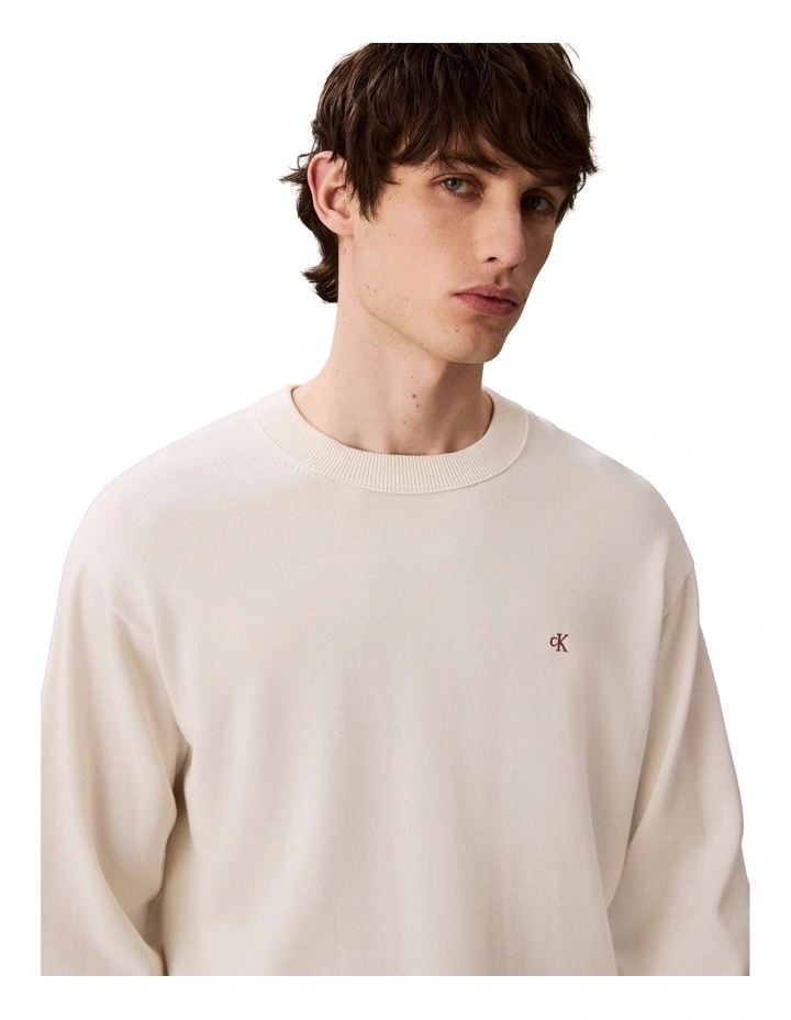 Long Sleeve Easy Cotton Crewneck Sweater in Cream image 4